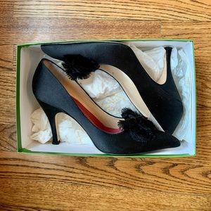 Kate Spade Anastasi Black Satin Pump with Fringed Bow